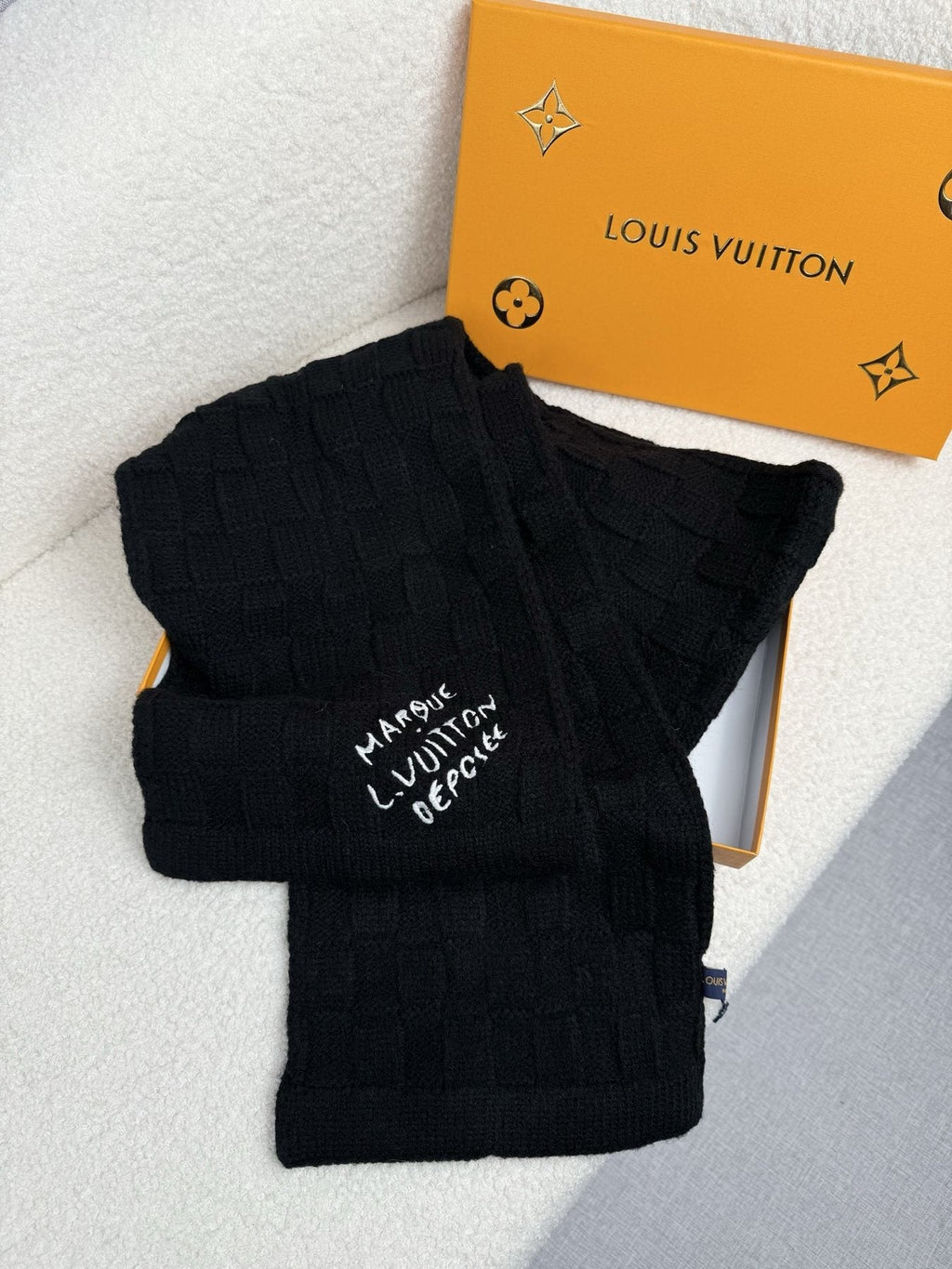 Louis Vuitton Black Knit Scarf — front