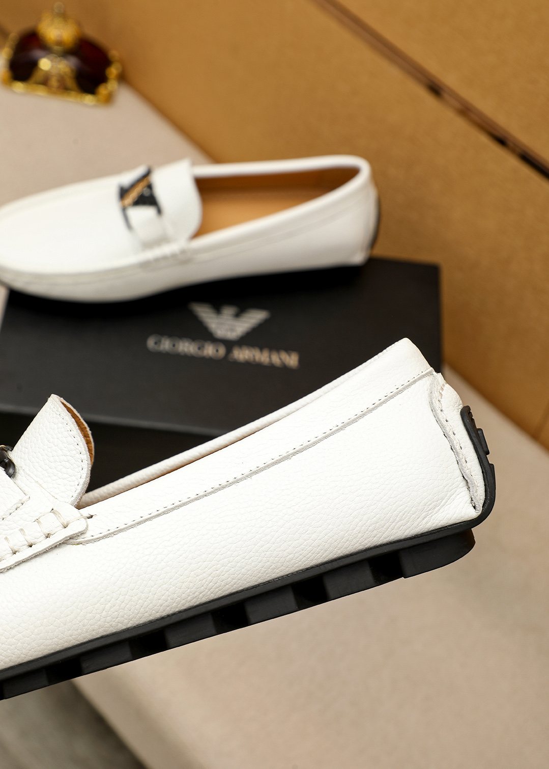 Prada White Metal-Buckle Loafers — detail