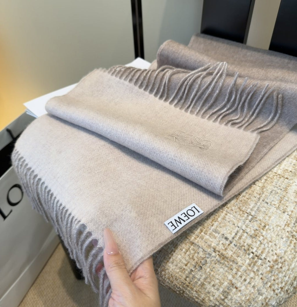 Loewe Taupe Gray Fringed Scarf — side