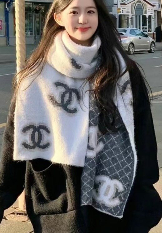 White and Black Patterned Scarf — hero