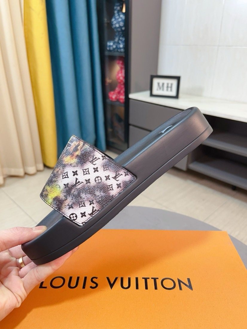 Louis Vuitton Brown Monogram Slide Sandals — side