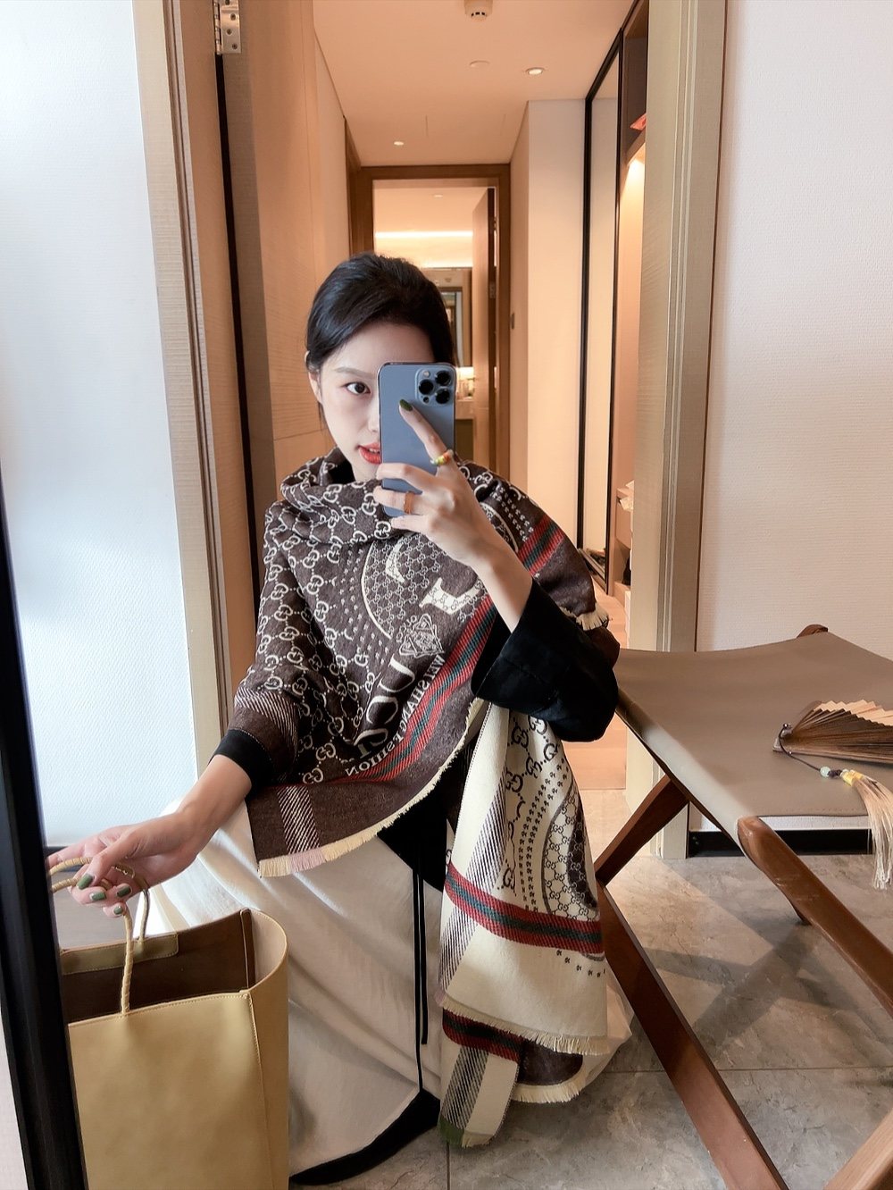 Gucci Reversible Logo Scarf — model