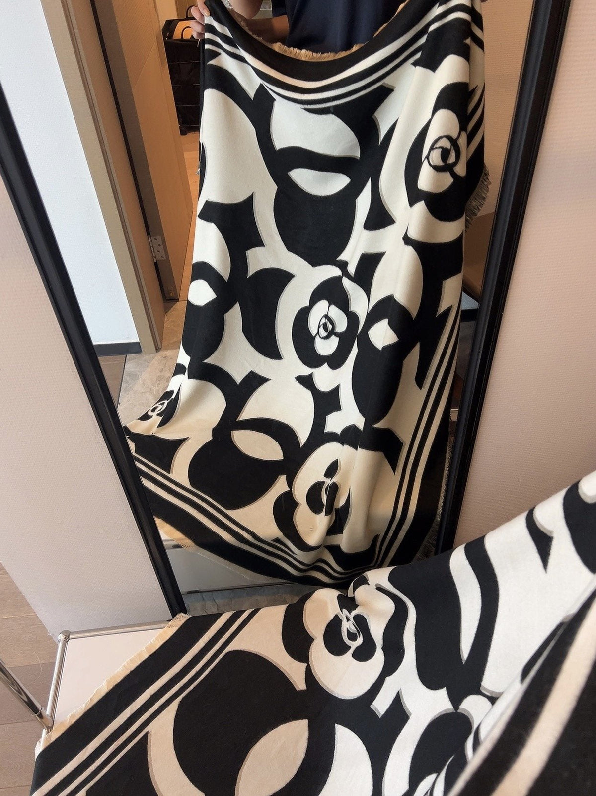 Chanel Black & Ivory Floral Scarf — model