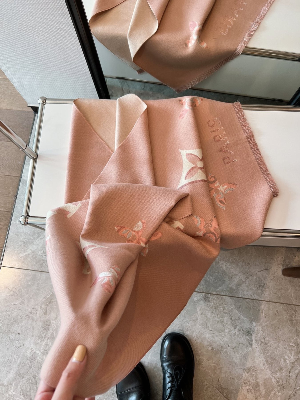 Louis Vuitton Patterned Fringed Shawl — front