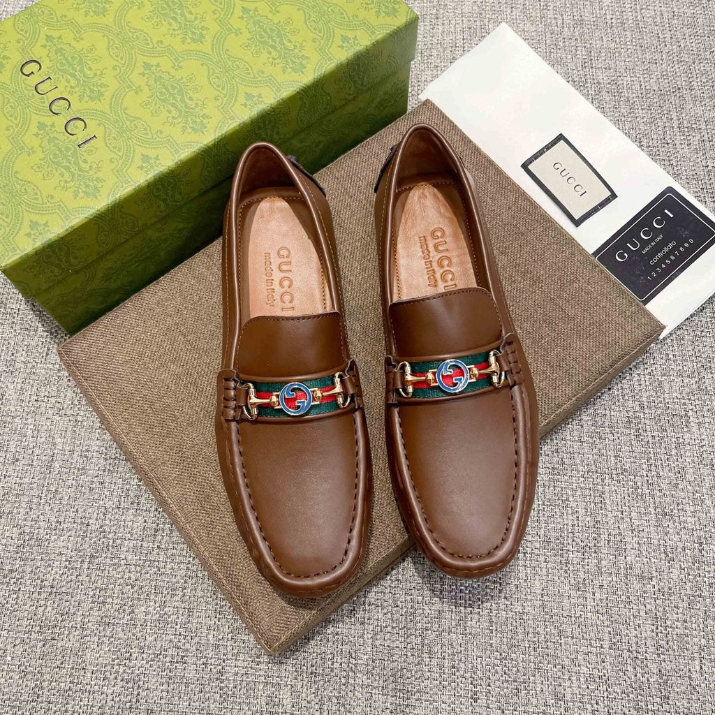 Gucci Brown Metal Hardware Loafers — front