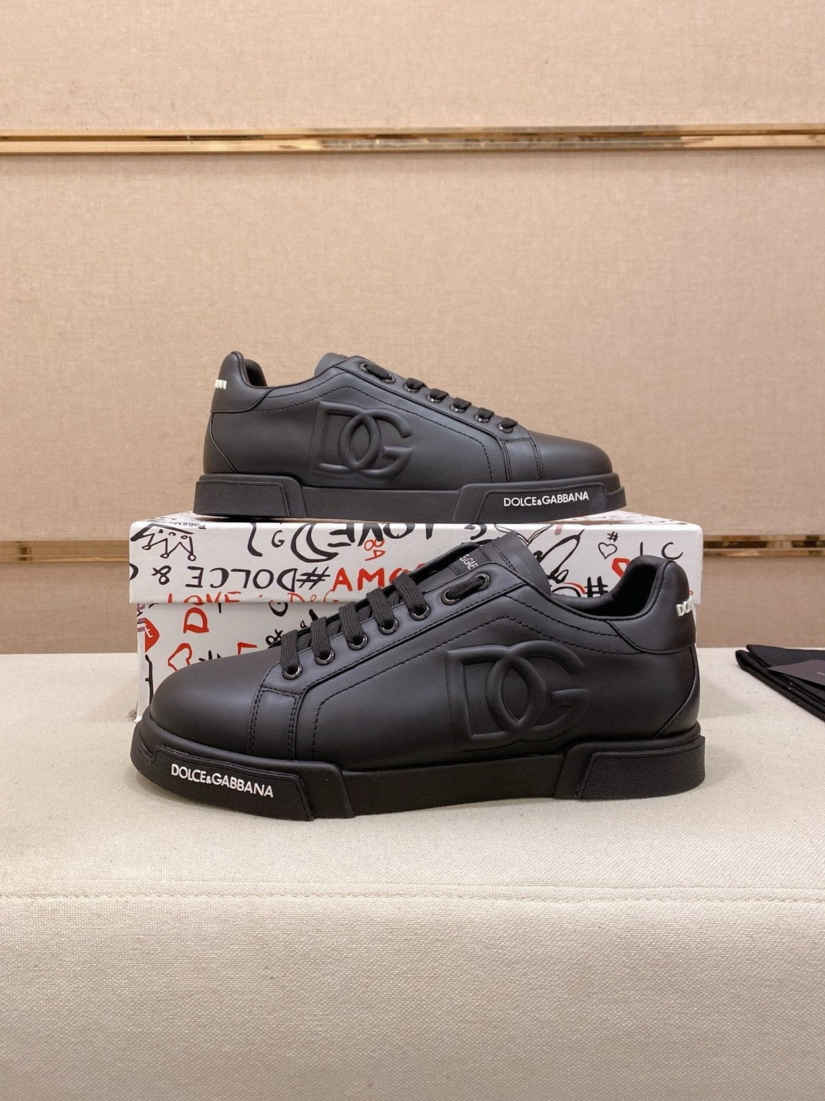 Dolce & Gabbana Black Logo Low-Top Sneakers — side
