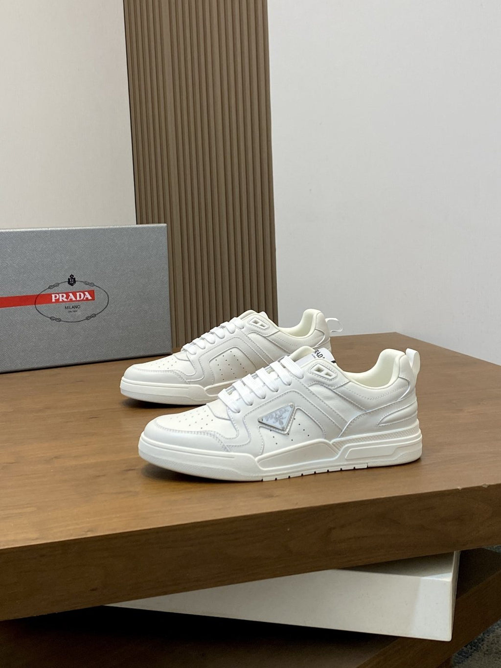 Prada White Leather Panel Sneakers — front