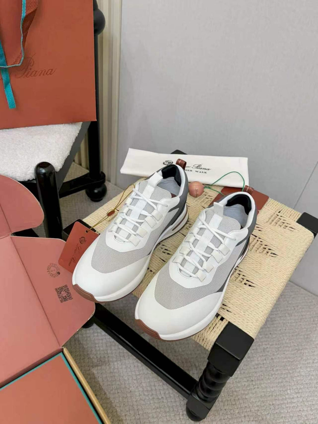 Loro Piana White & Gray Low-Top Sneakers — front