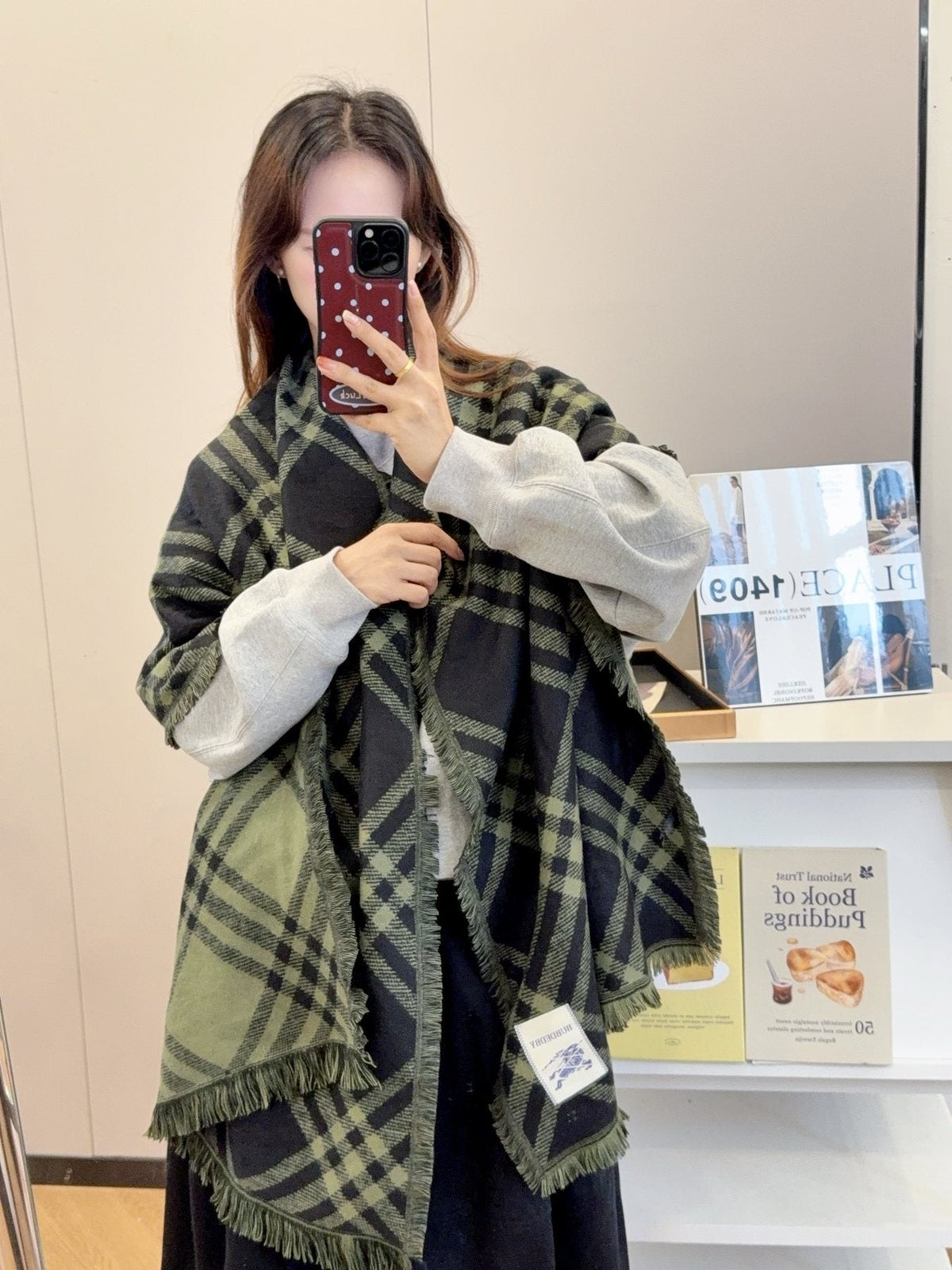 Burberry Plaid Fringed Scarf — model