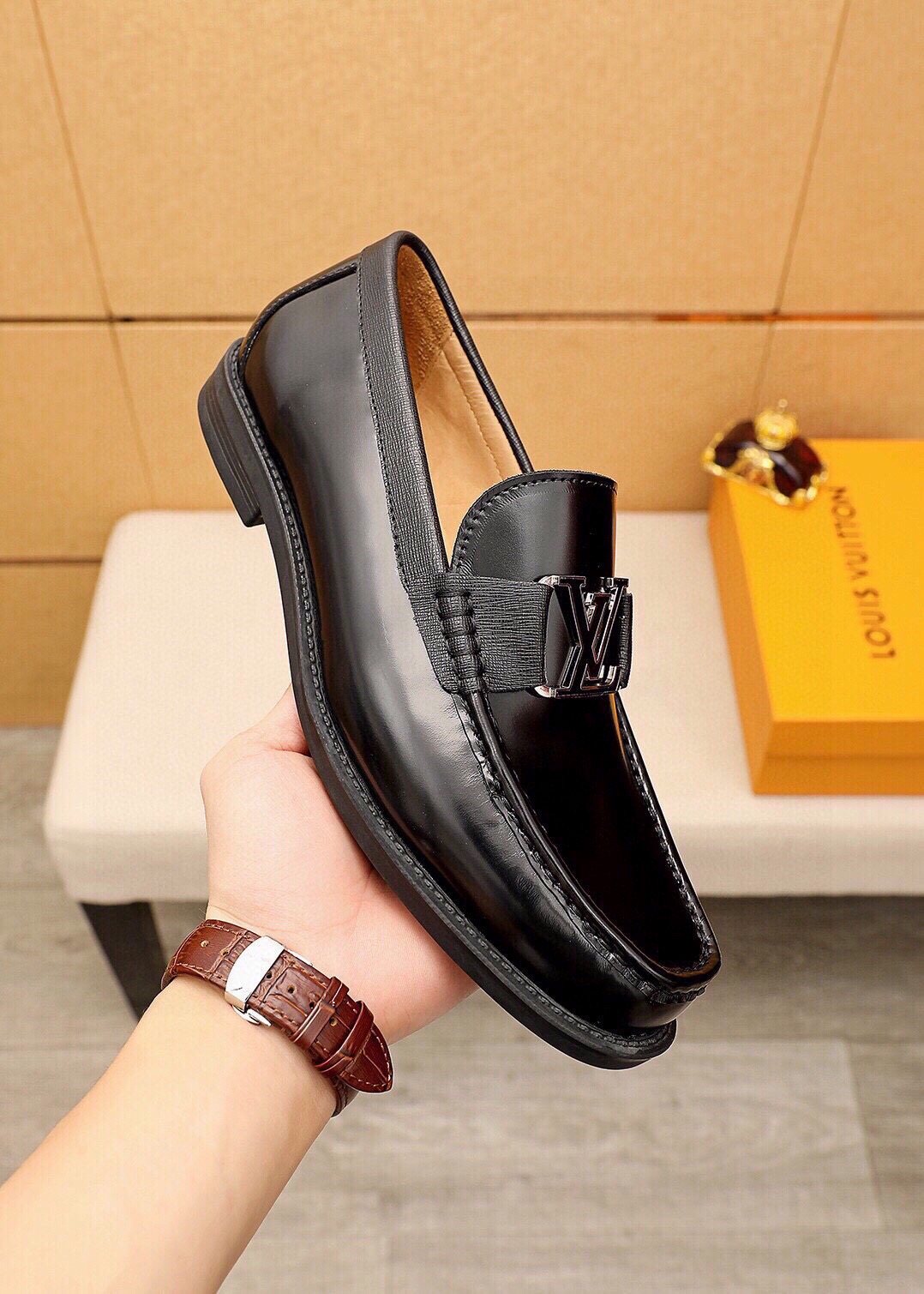 Louis Vuitton Black Logo Loafers — side