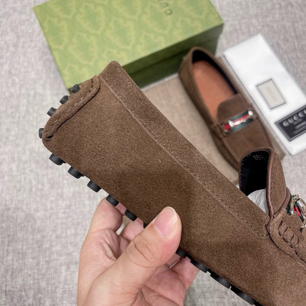 Gucci Brown Web Stripe Loafers — detail