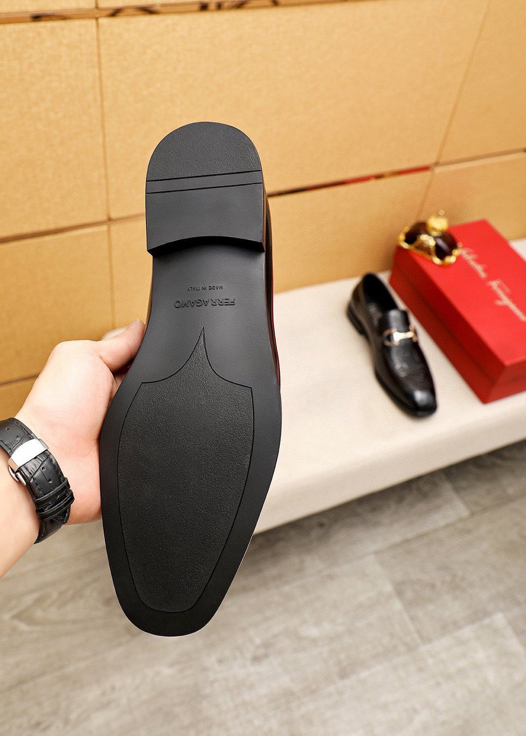 Ferragamo Black Buckle Loafers — detail