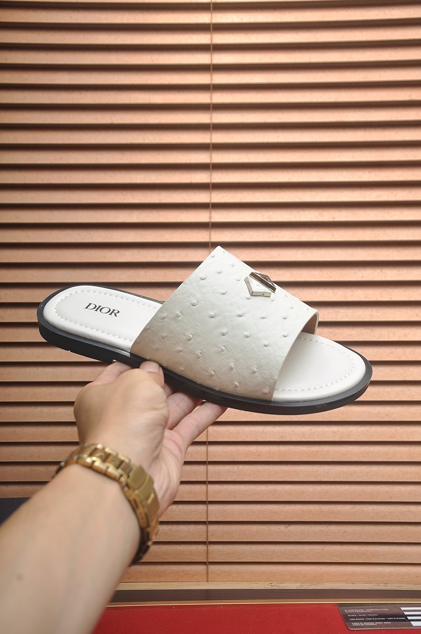 Dior White Strap Slide Sandals — model