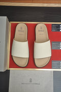 Brunello Cucinelli Cream White Slide Sandals — hero