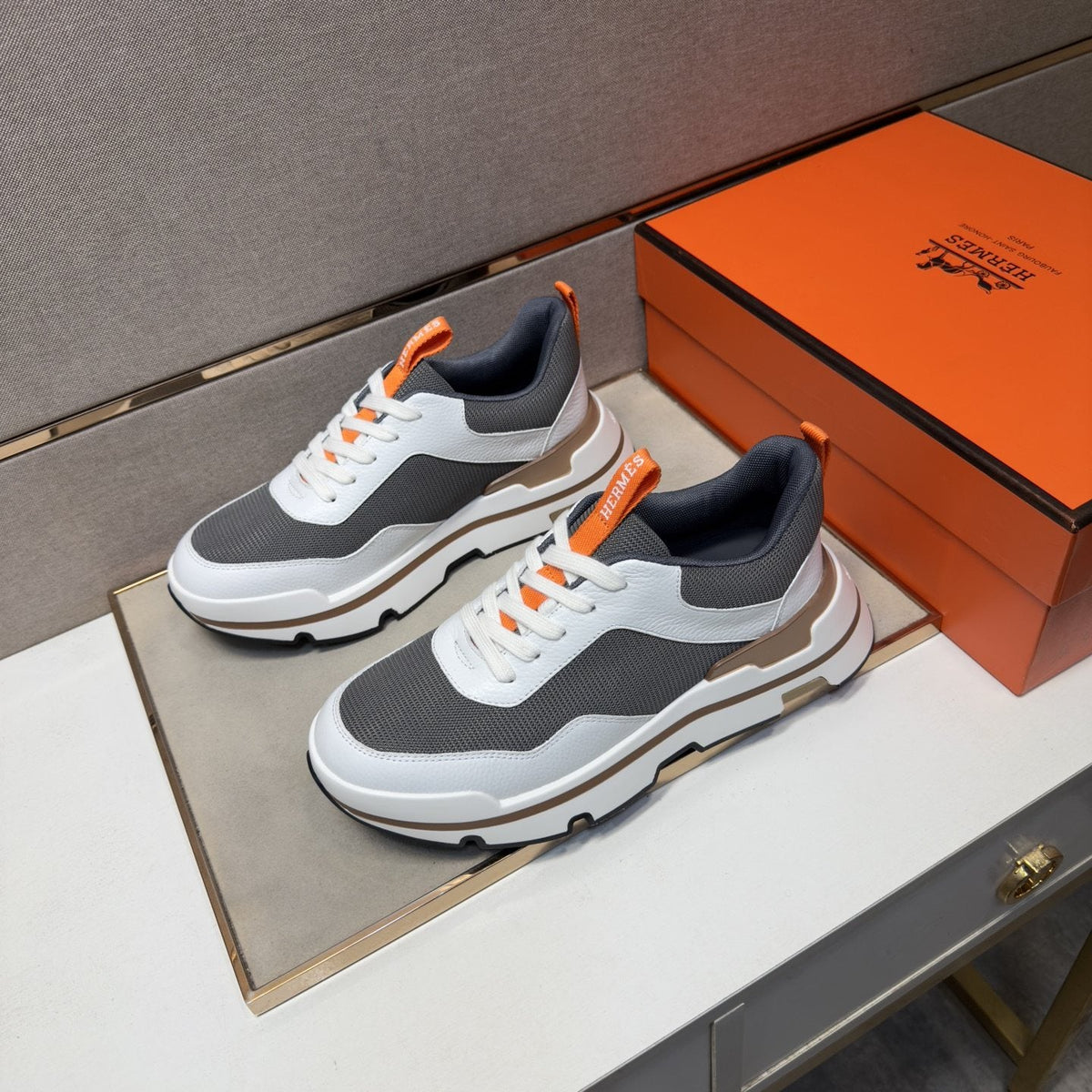 Hermès Panel Lace-Up Casual Sneakers — side