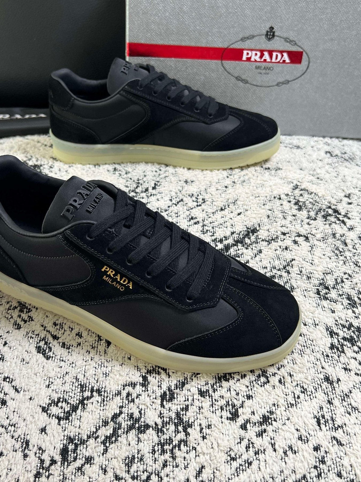 Prada Off-White Beige Low-Top Sneakers — front