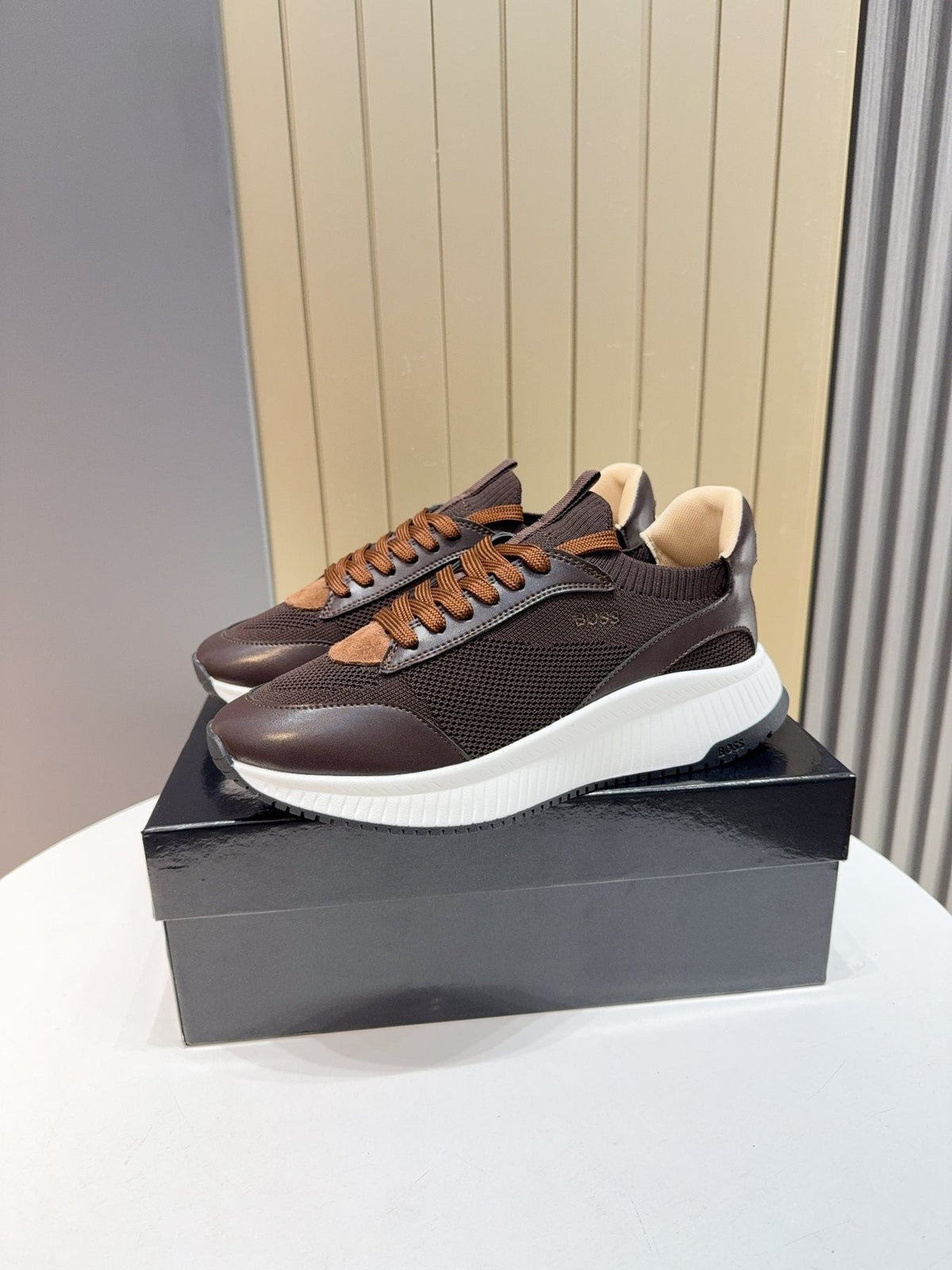 BOSS Knit Lace-Up Sneakers — side