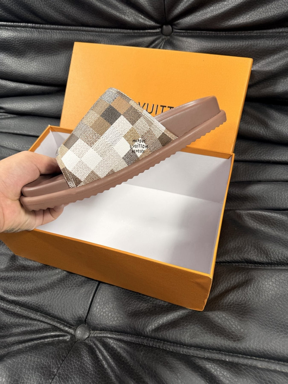 Louis Vuitton Checkered Slide Sandals — detail