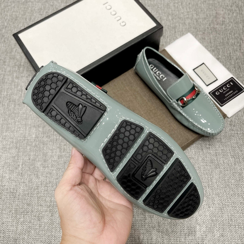 Gucci Black Web Stripe Loafers — model