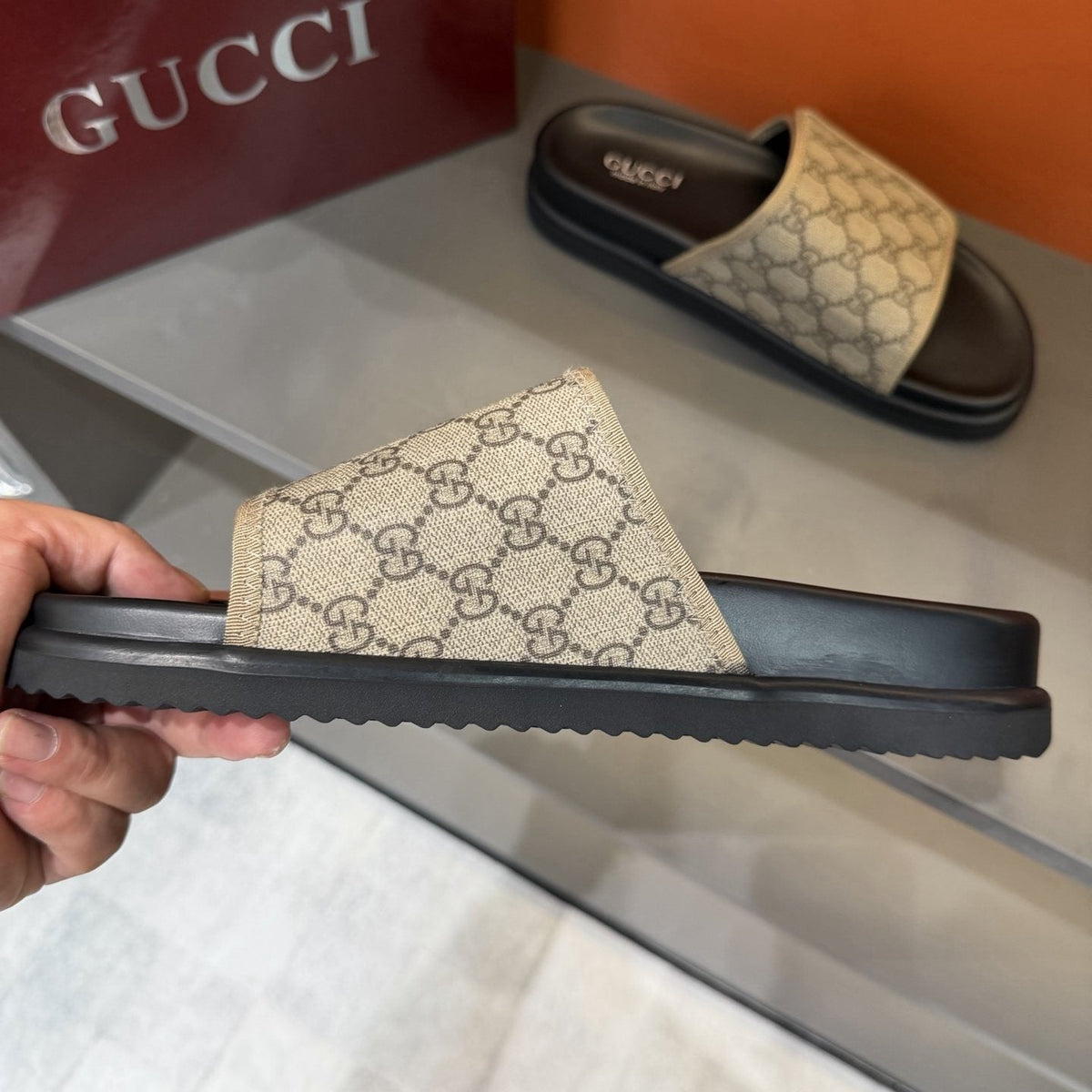 Gucci Monogram Slide Sandals — front