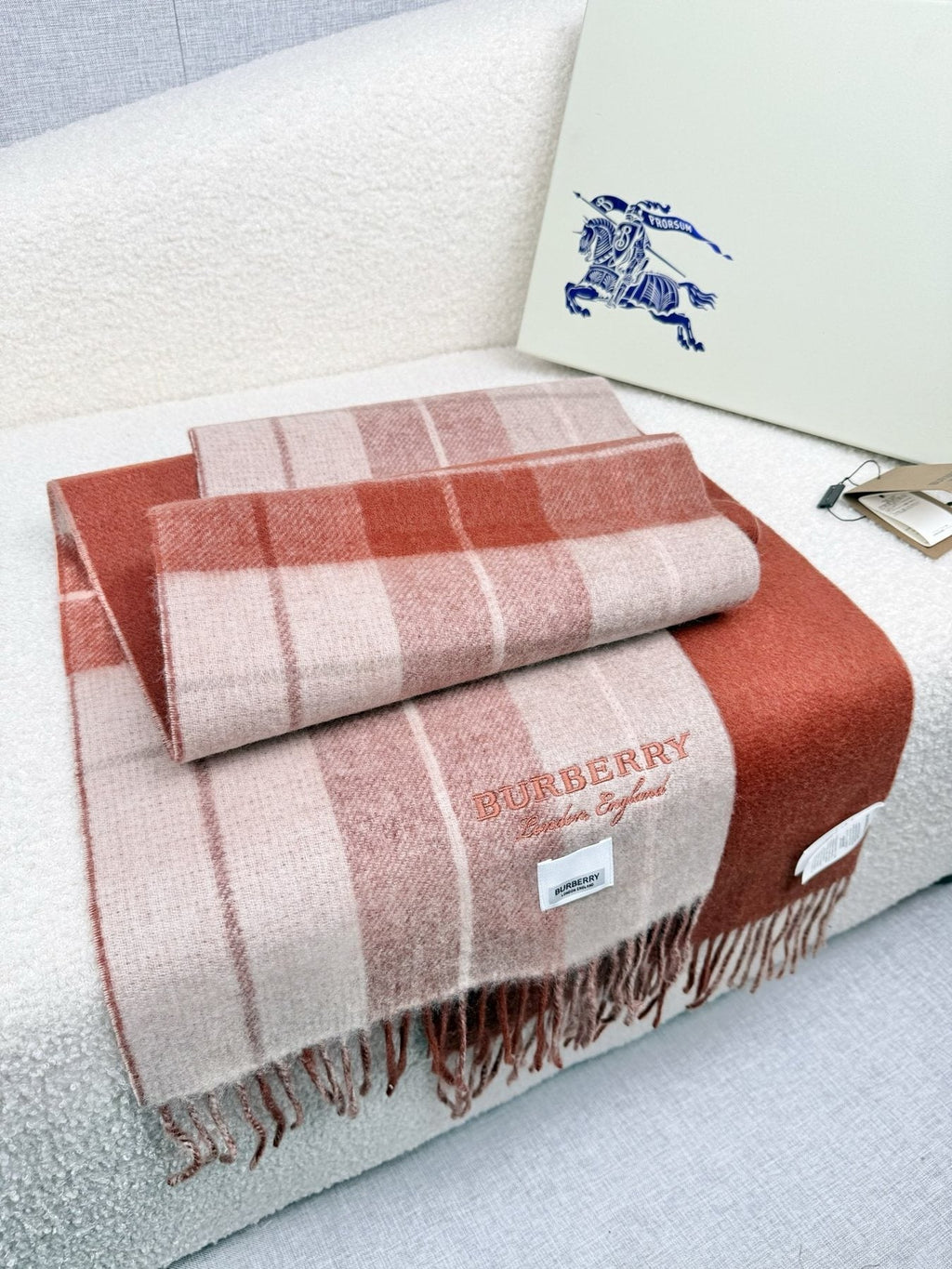 Burberry Double-Sided Plaid Fringe Scarf — front