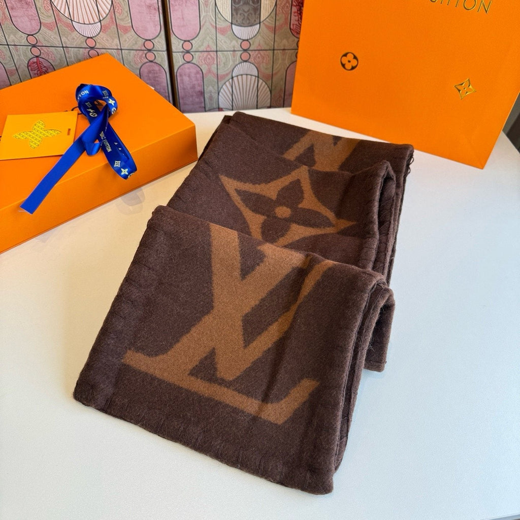 Louis Vuitton Brown and Tan Motif Scarf — hero