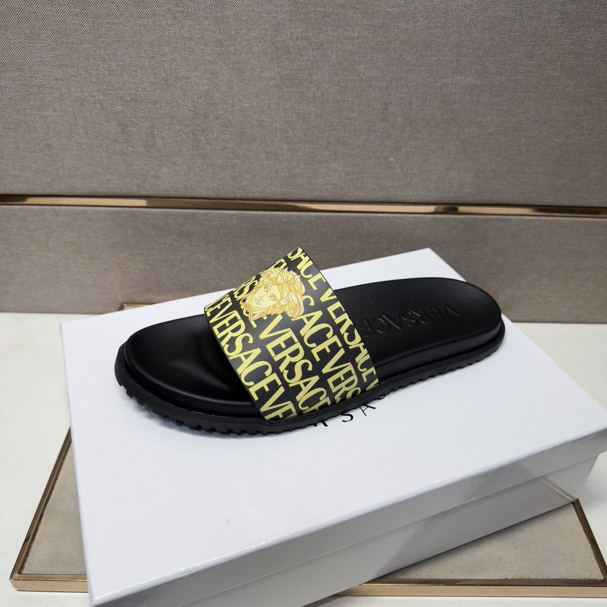 Versace Logo Print Slide Sandals — side