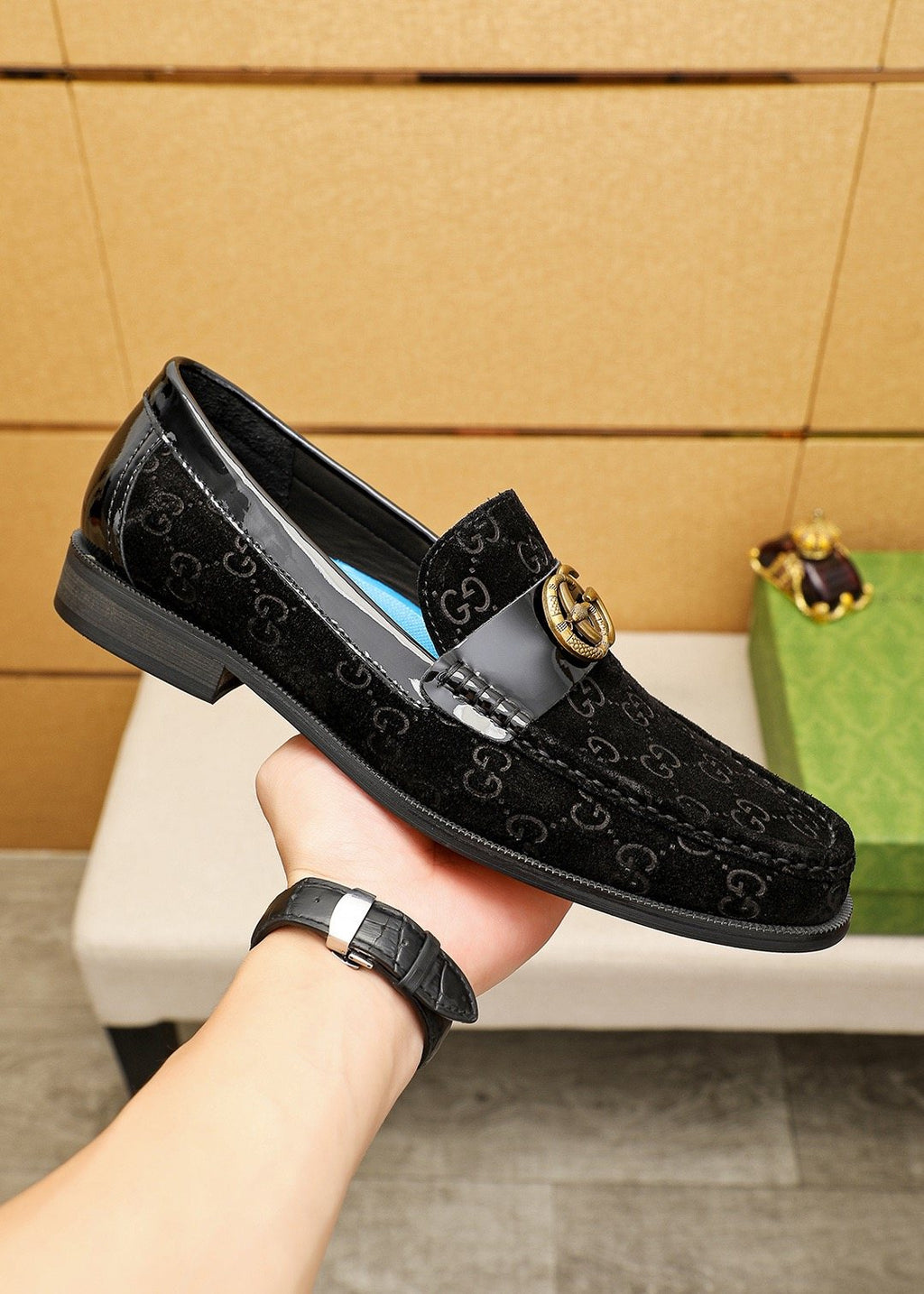 Gucci Patterned Hardware Loafers — model