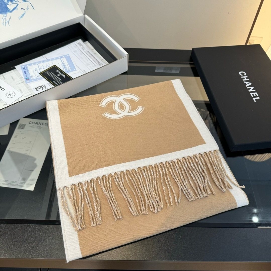 Chanel Contrast Panel Fringed Scarf — front